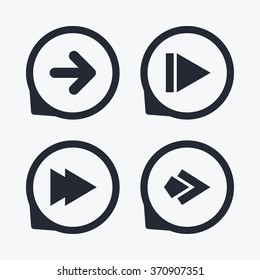 Arrow icons. Next navigation arrowhead signs. Direction symbols. Flat icon pointers.