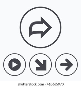 Arrow icons. Next navigation arrowhead signs. Direction symbols. Icons in circles.