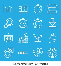 Arrow icons set. set of 16 arrow outline icons such as direction   isolated, female, male, download, chart, watering system, curved arrow, stopwatch, 24 hours support