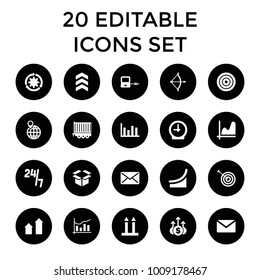 Arrow icons. set of 20 editable filled arrow icons such as laptop connection, target, mail, graph, cargo trailer, chart, money up. best quality arrow elements in trendy style.