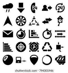 Arrow icons. set of 25 editable filled arrow icons such as laptop connection, user, mail, clock, location, dart, graph, cargo trailer, communication, loading, thunderstorm