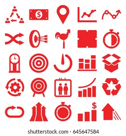 Arrow icons set. set of 25 arrow filled icons such as elevator, clock, graph, weather vane, recycle, box, shuffle, reload replay, chart, target, stopwatch camera, arrow up