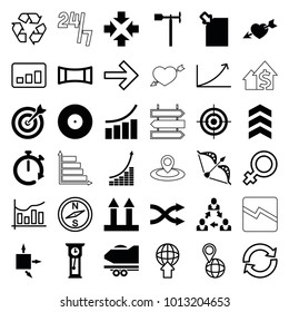 Arrow icons. set of 36 editable filled and outline arrow icons such as graph, move, target, weather vane, shuffle, download document, panorama mode, pendulum, stopwatch
