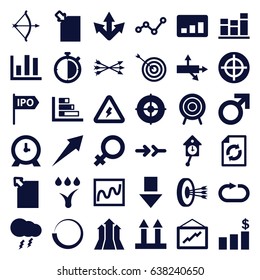 Arrow icons set. set of 36 arrow filled icons such as female, male, target, clock, reload, graph, cargo arrow up, reload replay, chart, watering system, thunderstorm