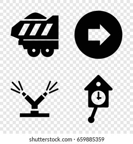 Arrow icons set. set of 4 arrow filled icons such as arrow right, cargo trailer, watering system