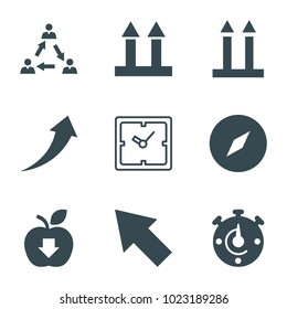 Arrow icons. set of 9 editable filled and outline arrow icons such as compass, communication, stopwatch, clock, pointer