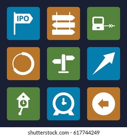 Arrow icons set. set of 9 arrow filled icons such as direction   isolated, laptop connection, clock, direction, pendulum