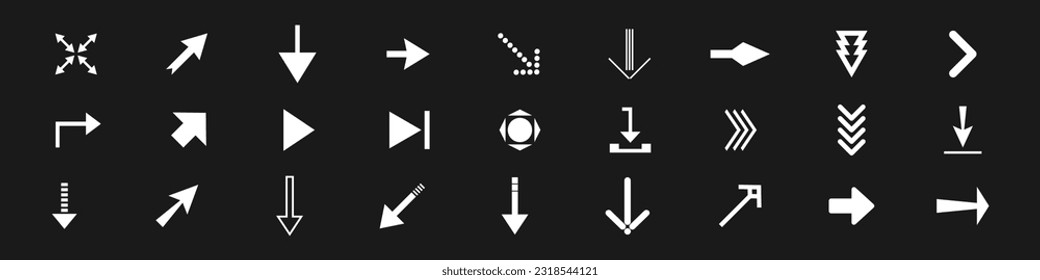 Arrow icons set. Arrows in different direction. Cursors or editable strokes. Sings for computer of websites. Vector