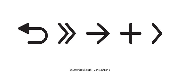 Arrow icons set. Backward arrows. Modern simple arrows. Vector scalable graphics