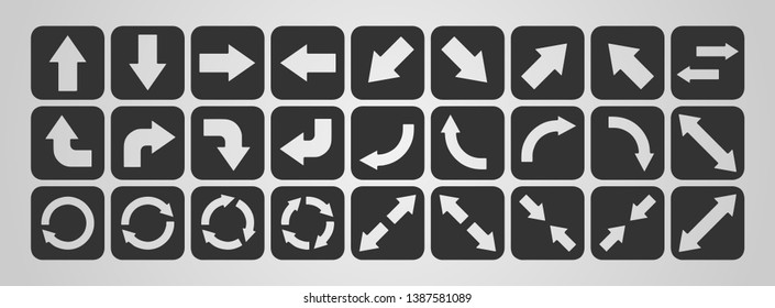 Arrow icons set. Black icons isolated on white background. Vector illustration.