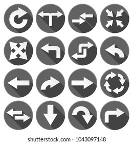 Arrow icons. Set of black round icons with white signs. Vector illustration isolated on white background