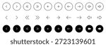 Arrow icons set. Arrow buttons icon set. Website slider navigation symbols. Next and previous rounded buttons for app. Black arrow buttons isolated and outline vector illustration.