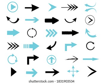 Arrow icons set. Collection of cursors and pointers. Navigate down to up. Isolated on a transparent background. Vector image
