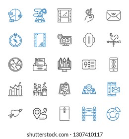 arrow icons set. Collection of arrow with pie chart, entrance, envelope, location, cupid, mail, maps, street map, mixed, bar graph, currency. Editable and scalable arrow icons.