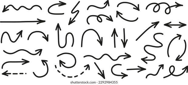 Bogensymbole gesetzt. Pfeilsammlung. Einfache Pfeil große Menge. Vektorgrafik