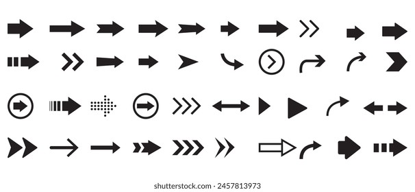 Pfeilsymbole festgelegt. Pfeil-Kollektion. Einfacher Pfeil, großer Satz. Vektorillustration