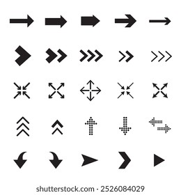 Ícones de seta definidos. Coleção de setas. Seta simples conjunto grande. Ilustração vetorial