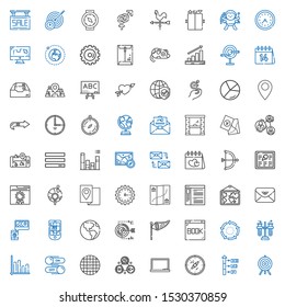 arrow icons set. Collection of arrow with target, growth, compass, blackboard, exchange, grid, switch, bar chart, tubes, repeat, browser, wind sign. Editable and scalable arrow icons.