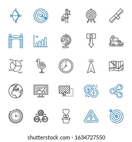 arrow icons set. Collection of arrow with target, high voltage, growth, exchange, wall clock, share, drag, line chart, earth, map, cursor, dart board. Editable and scalable arrow icons.