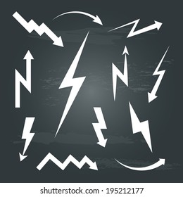 arrow icons set collections. white symbols isolated on chalkboard background. vector illustration 