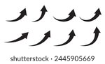 Arrow up icons. Set of curve rise increase arrows. Growth pictogram isolated. Vector illustration.