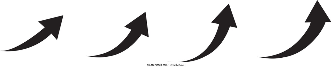 Arrow up icons. Set of curve rise increase arrows. Growth pictogram isolated. Vector illustration.

