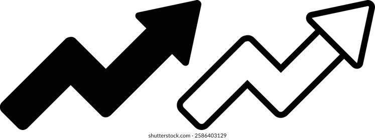 Arrow up icons. Set of curve rise increase arrows. Growth pictogram isolated. designin trendy style. Vector illustration.
