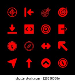 arrow icons set with dart board, upper right arrow black symbol and south on compass black tool symbol vector set