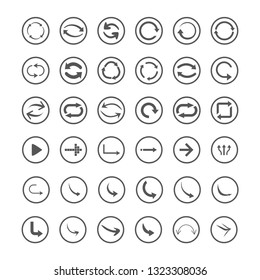 Arrow icons set. Direction, curve, repeat, loading refresh incons set Vector illustration