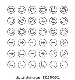 Arrow icons set. Direction, curve, repeat, loading refresh incons set Vector illustration
