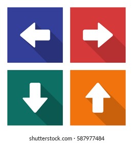 Arrow icons set in flat style with long shadows