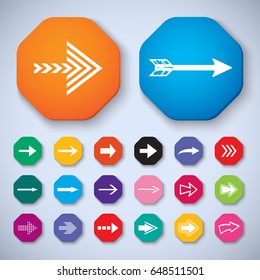 Arrow icons set isolated on gray background.Collection of different shape. For app, web site page and interface. Modern concept, multicolor