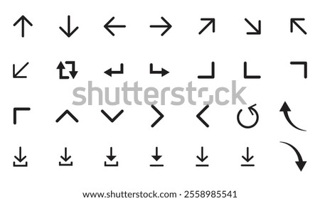 arrow icons set. Line arrows. Vector arrows of various shapes and directions. Arrow for interface website and app.