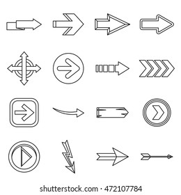 Arrow icons set in outline style. Arrow sign set collection vector illustration