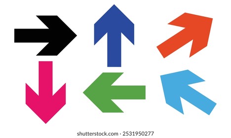 Ícones de seta definidos. Ícones simples e mínimos apontando para cima, para baixo, para a esquerda e para a direita