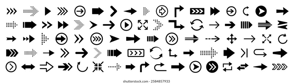 Arrow icons set. Arrow symbol direction. Interface next arrow icon collection. Motion arrow icons. Vector