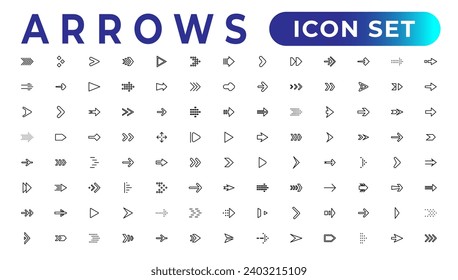 conjunto de iconos de flecha de juego de iconos de línea delgada, colección de iconos de contorno simple, iconos de píxeles perfectos, ilustración vectorial simple.
