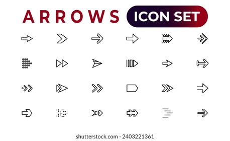 Pfeilsymbole Set von dünnen Web-Icon Satz, einfache Umriss Sammlung, Pixel Perfect Icons, einfache Vektorgrafik.
