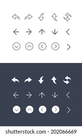 Arrow Icons set for tool bar in flat and line style