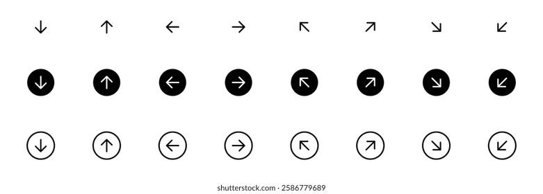 Arrow Icons Set. up, down, left, right, circle shape arrow icon collection. Flat, and Line Icons Perfect for Website, App, and digital project. Fully scalable and customizable for print and digital.