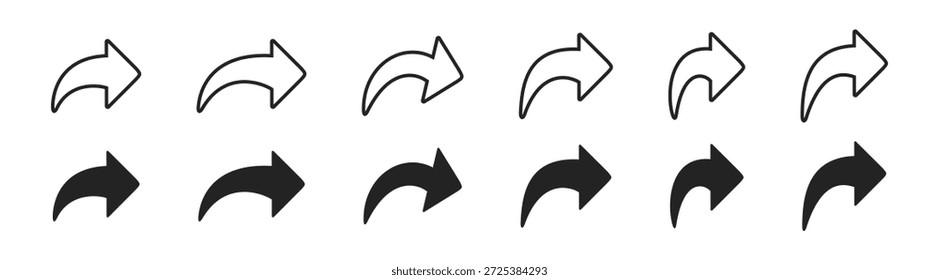 Conjunto de iconos de flecha. Vector y diseño abstracto con punteros circulares, curvos y rectos, símbolos y Elementos, aislados sobre fondo transparente para Web e interfaz.