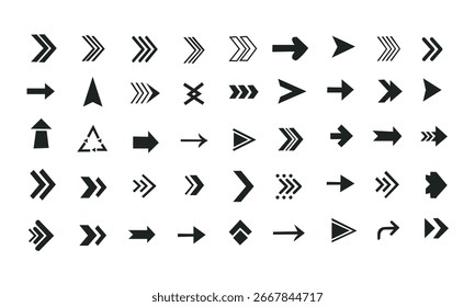 Arrow icons set, arrow vector collection, different shape arrows, direction and navigation symbols