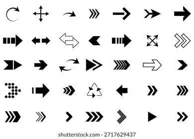Conjunto de iconos de flecha. Colección de Vector de flecha. Diferentes signos de flecha, colección del cursor. Vector de flechas simples modernas. Iconos de flechas negras. Flecha de cursor diferente.