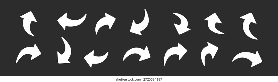 Arrow icons set. Vector and graphic pointers, curved and straight arrows, symbols and elements