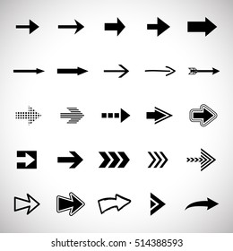 Arrow icons set - vector illustration. Different shape - isolated on gray background, graphic design. Modern color style