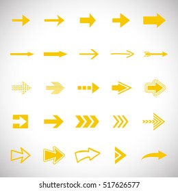 Arrow icons set - vector illustration. Different shape concept, internet button isolated on gray background, graphic design. Collection of modern color style for website, app, web page and interface