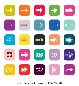 Arrow icons set - vector illustration. Square shape concept, internet button isolated on white background, graphic design. Collection of modern color style for website, app, web page and interface