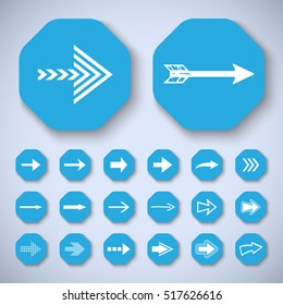 Arrow icons set - vector illustration. Hexagon shape concept, internet button isolated on gray background, graphic design. Collection of modern color style for website, app, web page and interface