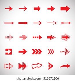 Arrow icons set - vector illustration. Different shape concept, internet button isolated on gray background, graphic design. Collection of modern color style for website, app, web page and interface