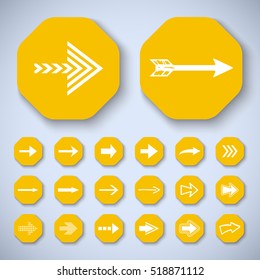 Arrow icons set - vector illustration. Hexagon shape concept, internet button isolated on gray background, graphic design. Collection of modern color style for website, app, web page and interface